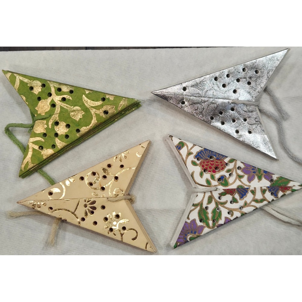 Set of 4 Paper Star Lanterns 8" Hanging Ornaments Boho Holiday Decor Assorted